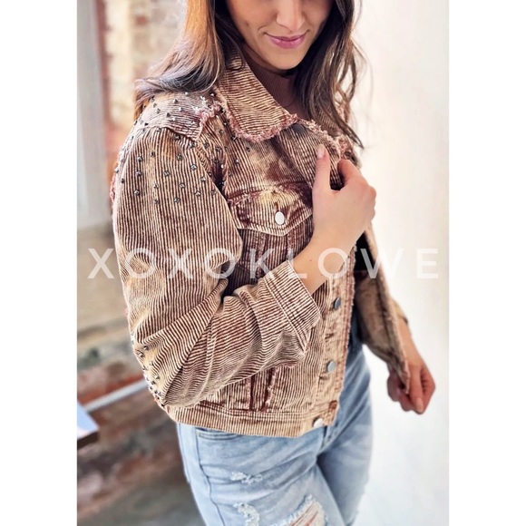 POL Golden Tan Vintage Washed Studded Corduroy Jacket Relaxed Fit - Picture 13 of 16